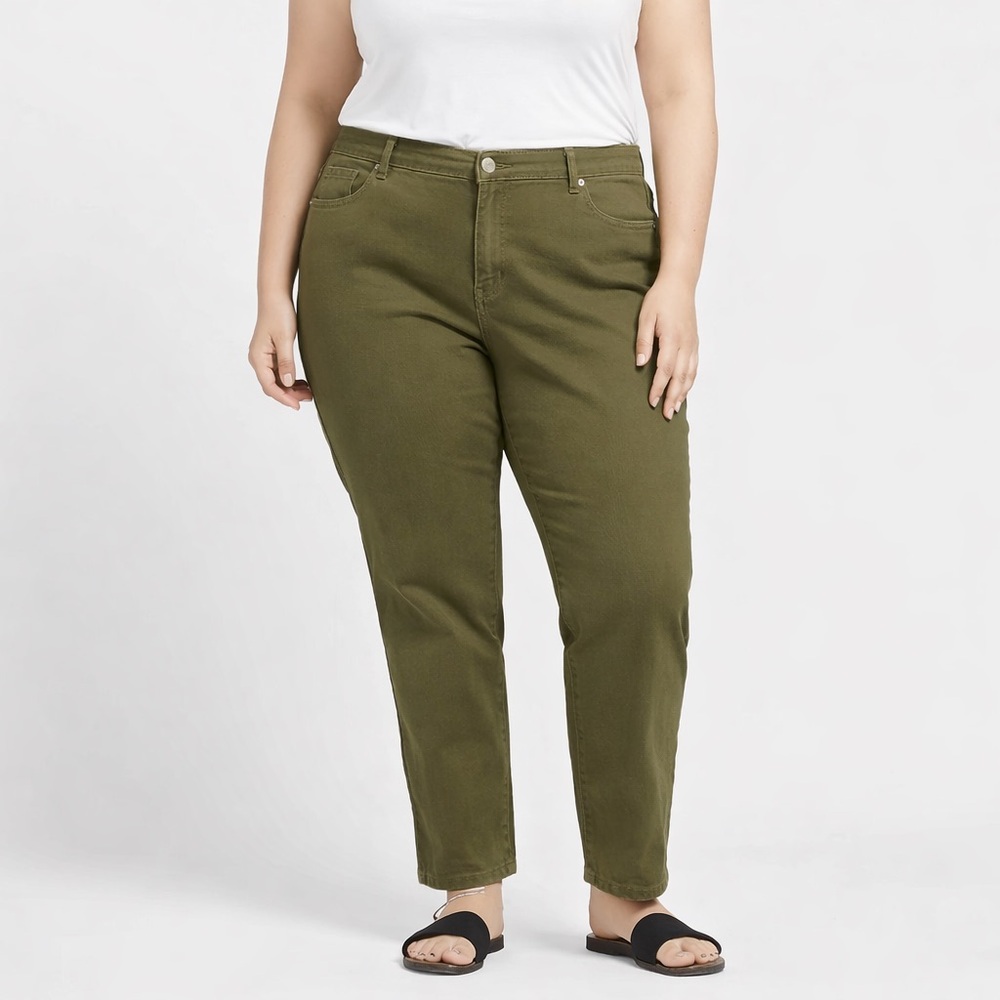 Gloria Vanderbilt Amanda Jeans Olive Green Straight Leg 22W Plus